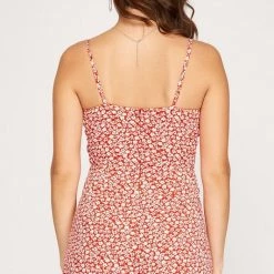 She And Sky Red And Floral Print Sleeveless Romper NEW ARRIVALS