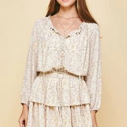 Pinch Nude And Floral Ruffle Mini Dress