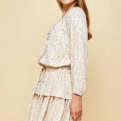 Pinch Nude And Floral Ruffle Mini Dress