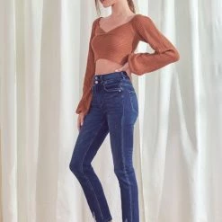 Kan Can Demi Dark Denim High Rise Slim Straight Jeans NEW ARRIVALS