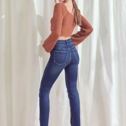 Kan Can Demi Dark Denim High Rise Slim Straight Jeans NEW ARRIVALS