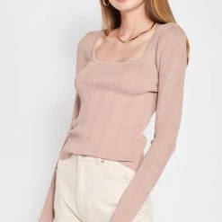 Emory Park Tan Long Sleeve Ribbed Open Back Top NEW ARRIVALS