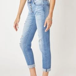 Kan Can NEW ARRIVALS Gracie High Rise Button Down Girlfriend Jeans