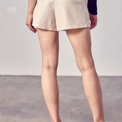 DO+BE NEW ARRIVALS Ecru Colored Belted Faux Leather Shorts
