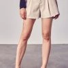DO+BE NEW ARRIVALS Ecru Colored Belted Faux Leather Shorts