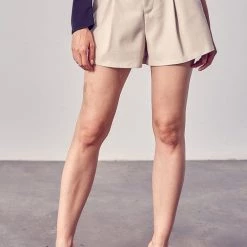 DO+BE NEW ARRIVALS Ecru Colored Belted Faux Leather Shorts