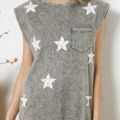 Blue B NEW ARRIVALS Grey And White Star Print Slit Jersey Dress