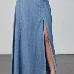 Poison Mushroom Maria Medium Wash Slitted Maxi Skirt NEW ARRIVALS