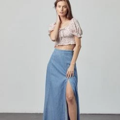 Poison Mushroom Maria Medium Wash Slitted Maxi Skirt NEW ARRIVALS