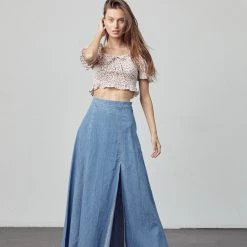 Poison Mushroom Maria Medium Wash Slitted Maxi Skirt NEW ARRIVALS