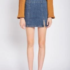 Emory Park NEW ARRIVALS Side Slit Denim Mini Skirt
