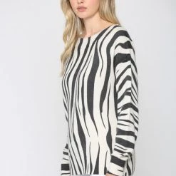 FATE Zebra Print Drop Shoulder Sweater