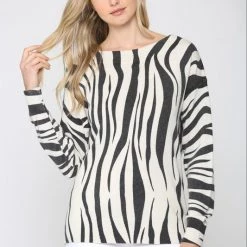 FATE Zebra Print Drop Shoulder Sweater