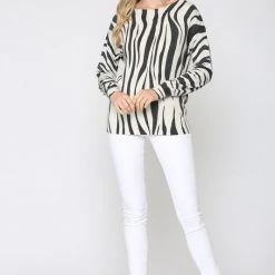 FATE Zebra Print Drop Shoulder Sweater