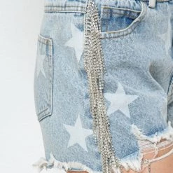 Blue B Star Denim And Rhinestone Shorts