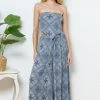 Blue Bandeau Smocked Crop Top With Palazzo Pants Set SUITS & SETS