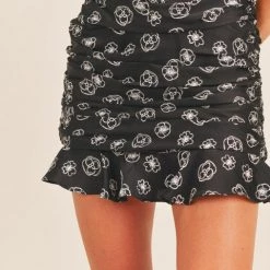 Lush NEW ARRIVALS Black And White Ruched Floral Print Mini Dress