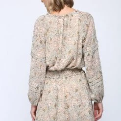 FATE BY LFD Nude Multi Colored Smocked Gold Foil Mini Dress