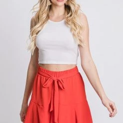GEEGEE NEW ARRIVALS Solid Red Self Tie Skort