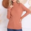 Charlotte Avery TOPS Rust Colored Cashmere Blend Fittted Ribbed Turtleneck