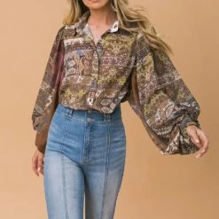 Flying Tomato Ivory And Multi Print Paisley Button Up Top NEW ARRIVALS