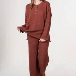 Very J Red Bean Colored Waffle Sweater Pants NEW ARRIVALS