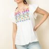 THML White And Embroidered Flutter Sleeve Top