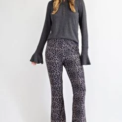 Easel Black Leopard Print Mesh Flared Pants