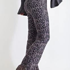Easel Black Leopard Print Mesh Flared Pants