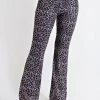 Easel Black Leopard Print Mesh Flared Pants