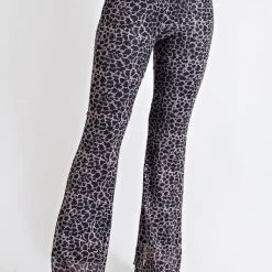 Easel Black Leopard Print Mesh Flared Pants