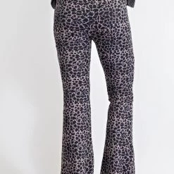 Easel Black Leopard Print Mesh Flared Pants