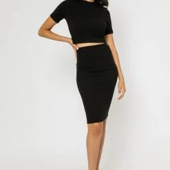 Olivaceous Black Colored Mock Neck Cropped Top