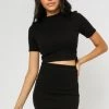 Olivaceous Black Colored Mock Neck Cropped Top