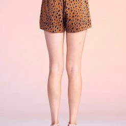 Tyche Camel Colored Cheetah Print Satin Shorts