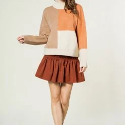 Very J Blush Color Block Oversized Turtleneck Sweater