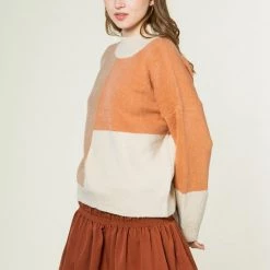 Very J Blush Color Block Oversized Turtleneck Sweater