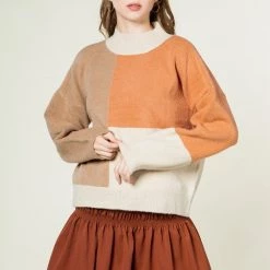 Very J Blush Color Block Oversized Turtleneck Sweater