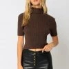 Olivaceous SWEATERS Brown Turtleneck Short Sleeve Sweater
