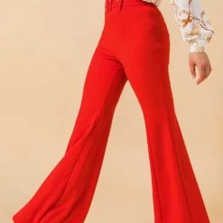 Flying Tomato NEW ARRIVALS Solid Red Woven Flared Pants