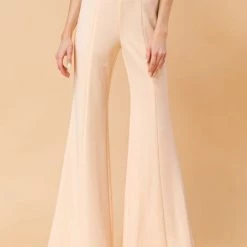 Jealous Tomato Solid Cream Colored Woven Flared Pants
