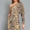 AaKaa NEW ARRIVALS Leopard Print One Shoulder Bodycon Mini Drees
