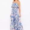 Bighit Fashion NEW ARRIVALS Blue Floral Printed Layered Tube Maxi Dress