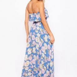 Bighit Fashion NEW ARRIVALS Blue Floral Printed Layered Tube Maxi Dress
