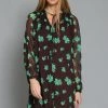 AaKaa CLEARANCE Brown And Green Long Sleeve Tie Front Mini Dress