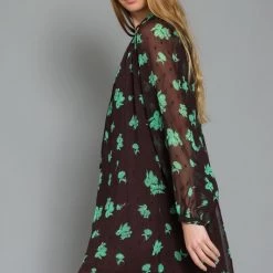 AaKaa CLEARANCE Brown And Green Long Sleeve Tie Front Mini Dress