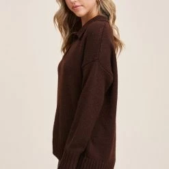 Staccato Chocolate Split Neck Pullover Sweater