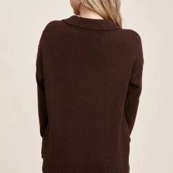Staccato Chocolate Split Neck Pullover Sweater