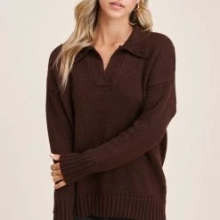 Staccato Chocolate Split Neck Pullover Sweater