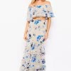 Bighit Fashion NEW ARRIVALS Taupe And Blue Floral Two Piece Crop Top And Maxi Skirt